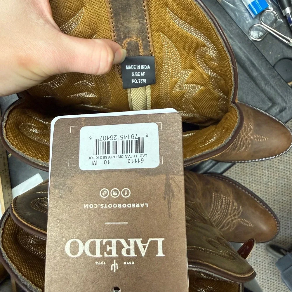 Laredo 51112 Womens 10 M Tan Distressed Leather Western Cowboy Boots